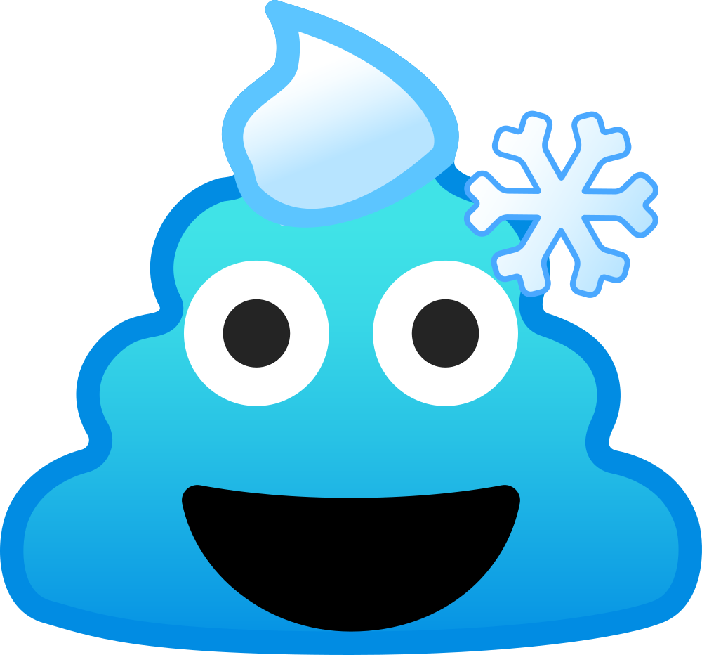 Emoji mashup made from pile of poo but in blue like emoji cold face with a snowflake and an additional snowy tip